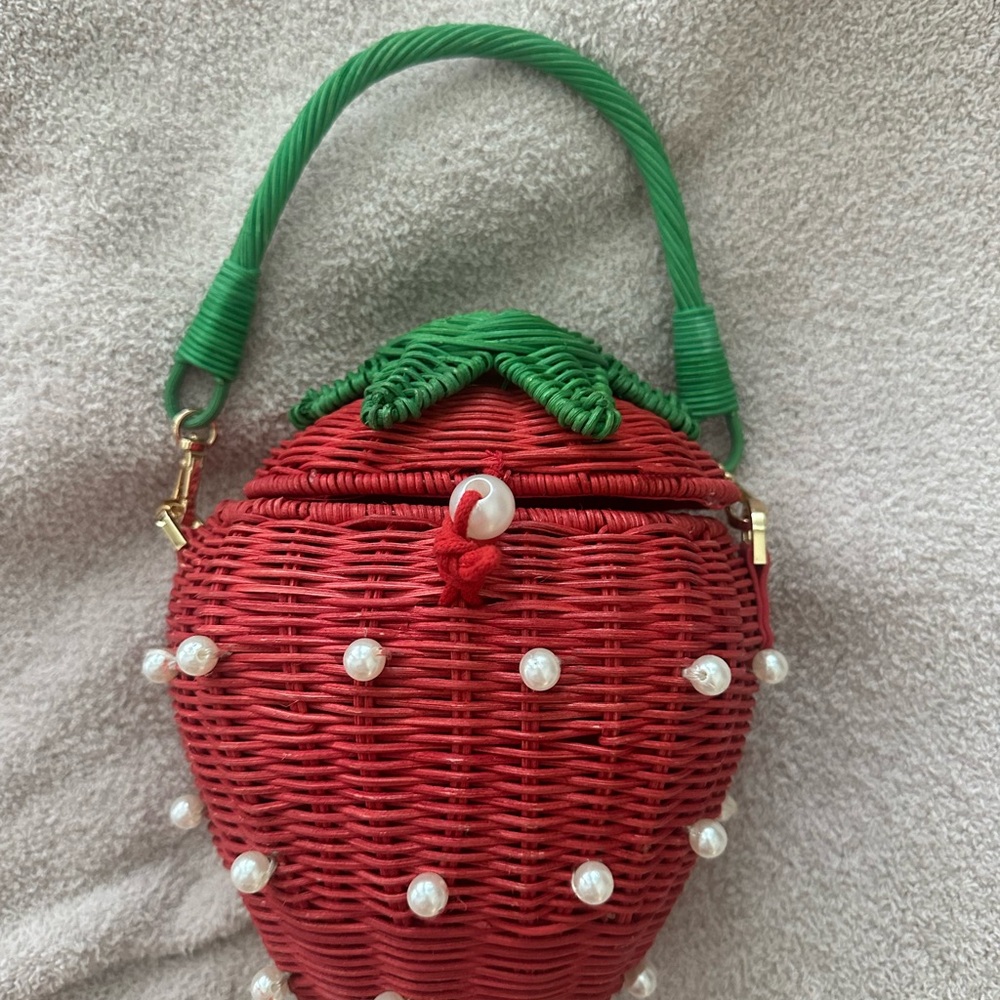 Kate Spade Strawberry Wicker Bag with Green Handle